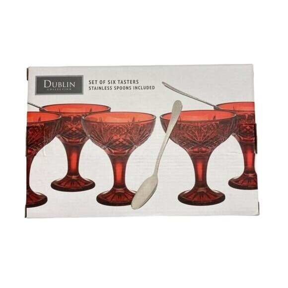 Dublin Collection Red Glass Dessert & Champagne Taster Set With Spoons - Picture 5 of 8